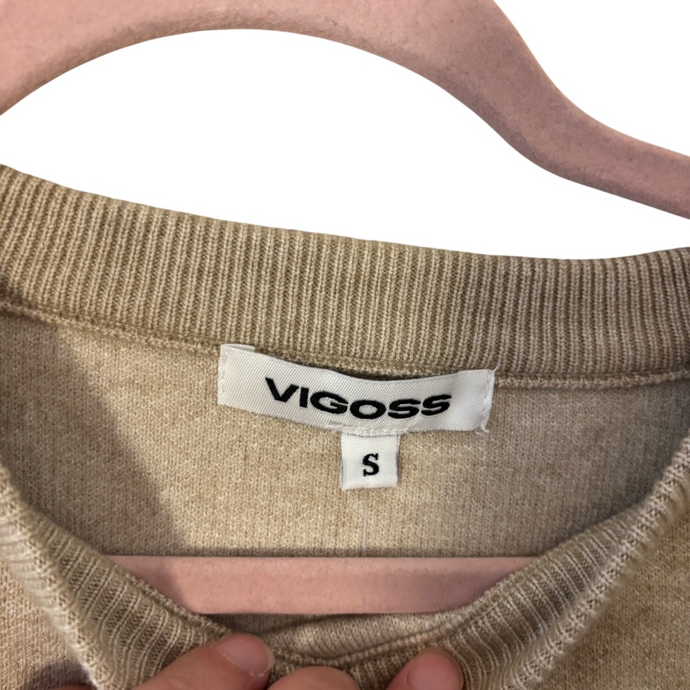 NWT Vigoss Nordstrom 1990 Oatmeal Crewneck Sweater Size Small preppy retro 90s - Picture 2 of 12